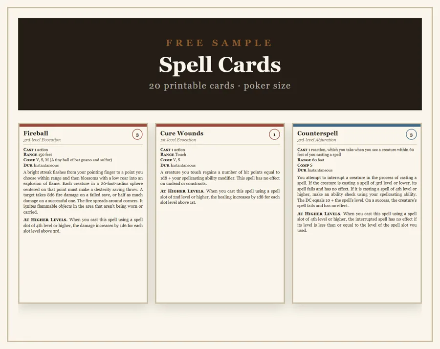 Spell Cards — free sample: free printable page 1